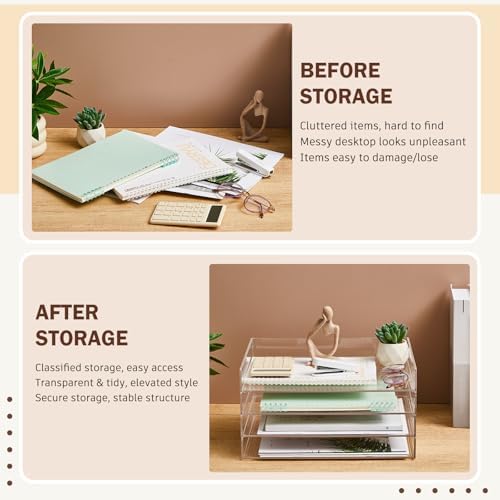 Harloon 4 Tier Paper Organizer Letter Tray Acrylic Desk File Organizer