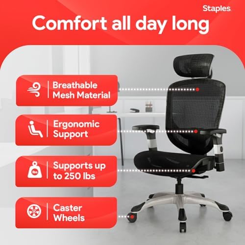 Staples Hyken Ergonomic Mesh Task Chair, Lumbar Support, Swivel, Black