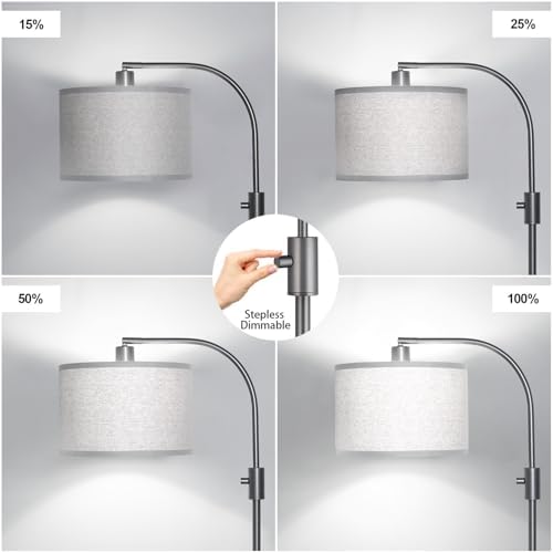Nintiue Upgraded Modern Arc Dimmable Tall Standing Floor Lamp with Gray Shade, 1200 Lumens LED Bulb Included, for Living & Reading Room, Bedroom, Office & Nursery, Gray