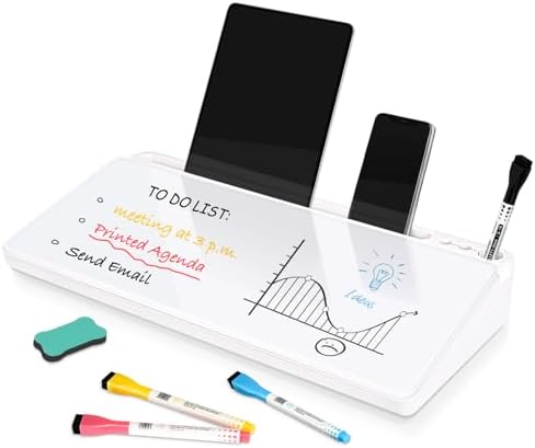 DOLLAR BOSS Glass Desk Whiteboard Small Dry Erase Board, White