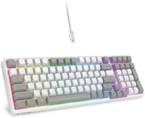HUO JI Z-99 Wired Mechanical Keyboard, Creamy Sound, RGB Backlit,White Gray