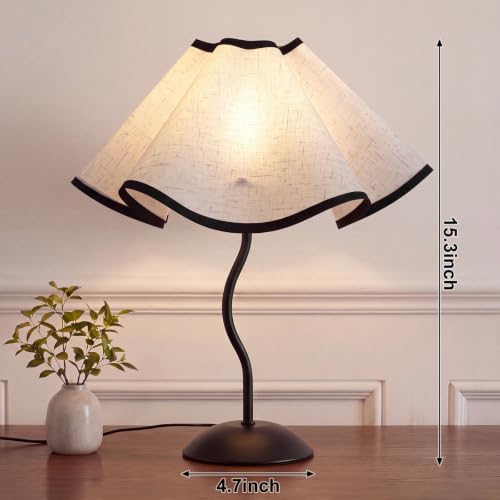 Pleated Table Lamp, Dimmable USB Nightstand Lamp with LED Bulb