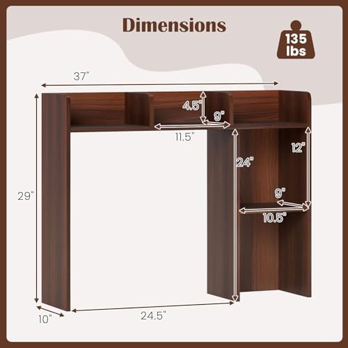 GIANTEX Desktop Bookshelf, Wood Desk Hutch Organizer for 27 Inch Computer Monitor, Countertop Storage Display Rack with 5 Shelves, Multipurpose Desktop Shelf Bookcase for Dorm Office Home, Walnut