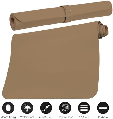 Boutilon Leather Desk Pad Protector,Non-Slip Mouse Pad,Laptop Desk Pad,Office Mouse Mat,Waterproof Leather Desk Blotter,Desk Writing Pad for Office and Home (L-Dark Apricot,35"x 17")