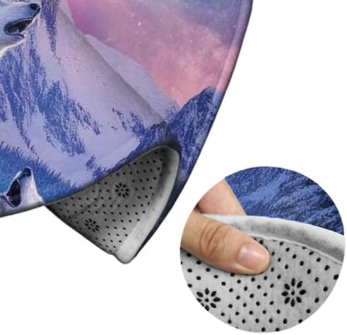 Highly Premium Quality Floor Mat, Office Chair Decor Mat, Room Sofa Yoga Soft Round Carpet Snow Full Moon Wolves Pink Art, 36inch