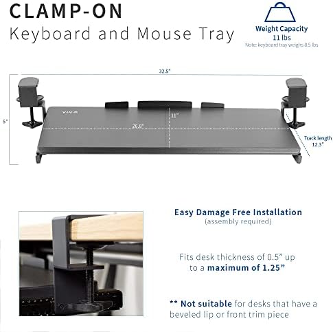 VIVO Dual 13 to 27 inch LCD Monitor Mount and Under Desk C-clamp 27 x 11 Keyboard Tray Kit, Heavy Duty, Fully Adjustable Stand and Slide-Out Platform (Bundle)