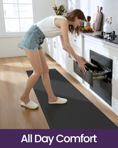 DEXI Kitchen Floor Mats Cushioned Anti Fatigue Runner, 17x29+17x59 Black