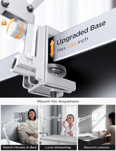 LISEN Tablet Stand iPad Stand for Desk Mount [Ultra Sturdy 2 Clamps] Kindle iPad Holder for Bed Gooseneck Phone Tablet Holder Mount fits iPhone Kindle 4-13" Device (White)