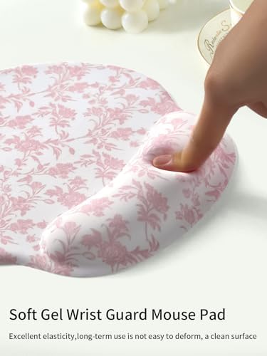 Seorsok Cute Sage Pink Floral Mouse Pad with Gel Wrist Support Mouse Pad,Ergonomic Aesthetic,Comfort Mousepad for Office Work Computer,Pain Relief Mousepad with Non-Slip Silicone Base,Blooming Flower