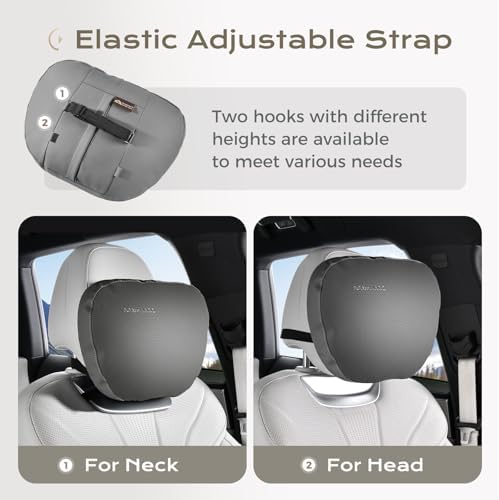 Coverado Car Headrest Pillow Soft Memory Foam Car Neck Support Pillow with Adjustable Strap, Relax Head Muscles Relieve Driving Fatigue, Breathable & Removable Cover