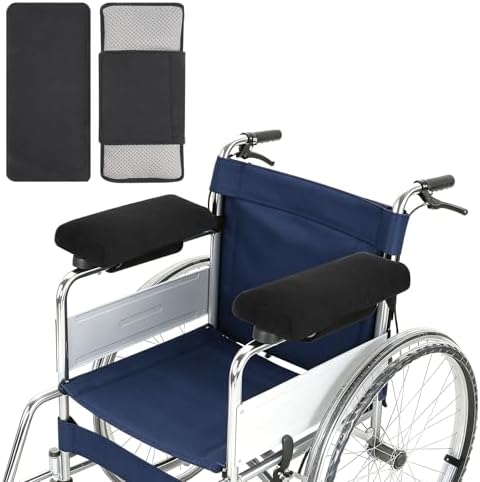 Elderly Wheelchair Armrest Pad (Pair) - Mobility Scooter Elbow Pillow Tray Soft Cushion, PE Hose Filling Accessories Pads for Wheelchair Arm Rest, Office Transport Chairs (Black)