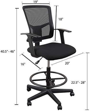 Stand Up Desk Store Sit to Stand Drafting Task Stool Chair for Standing Desks with Adjustable Footrest and Armrests (Black)