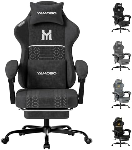 Gaming Chair with Footrest, Ergonomic Computer Chair with Lumbar & Headrest Support for Adults, High Back Office Desk Chair with 360°Swivel Wheels for Game and Work, Breathable Fabric，Black