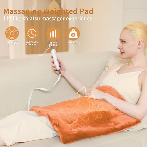 Massaging Weighted Heating Pad for Back Pain Relief,12"×24",Pumpkin Yellow