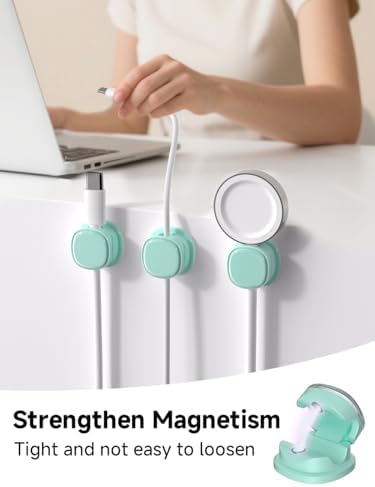Magnetic Cable Clips, Adjustable Cord Holder Management, Adhesive Wire Keeper Organizer for Home Office Desk Phone PC Car Wall Desktop Nightstand Appliance (9-PCS Cyan)