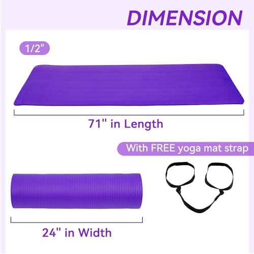 Fitvids 1/2-inch Thick High Density Exercise Yoga Mat with Carrying Strap