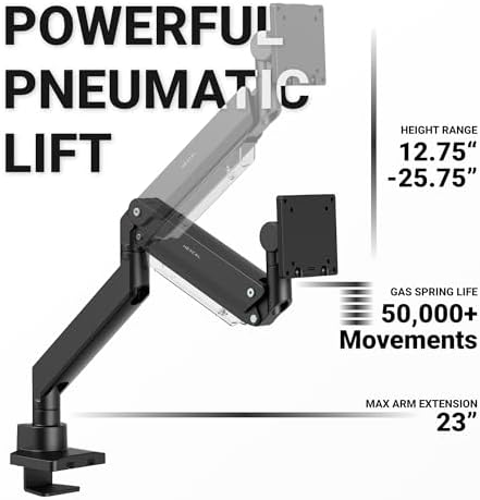 Hexcal Heavy Duty Monitor Arm for 57" Ultrawide Screens, Support up to 59.4 lbs, Full Motion Desk Mount with Quick Release VESA (75/100/200mm), C-Clamp & Grommet Base, Space-Saving Design