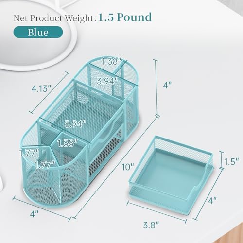 SUPEASY Mesh Desk Organizer, Pen Holder for Desk with 2 Drawers, Blue
