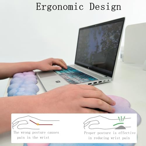 Cloud Wrist Rest Keyboard Ergonomic Mouse Pad with Wrist Rest for Keyboard and Mouse Pad Set Memory Foam PU Base Wrist Support for Computer Gaming Home Office Relief Pain Gradient Blue Pink
