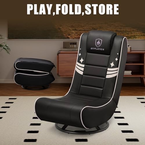 GTPLAYER Floor Gaming Chair Foldable Swivel Floor Chairs for Kids Boys Comfy Video Game Seat with 360° Multipurpose for Gamers, Bedroom or Game Room(Black-Gold)