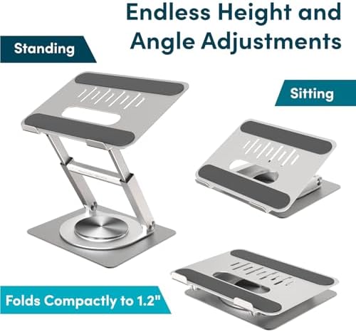 Lifelong 360 Rotating Adjustable Laptop Stand, 16" Tall Riser - Silver