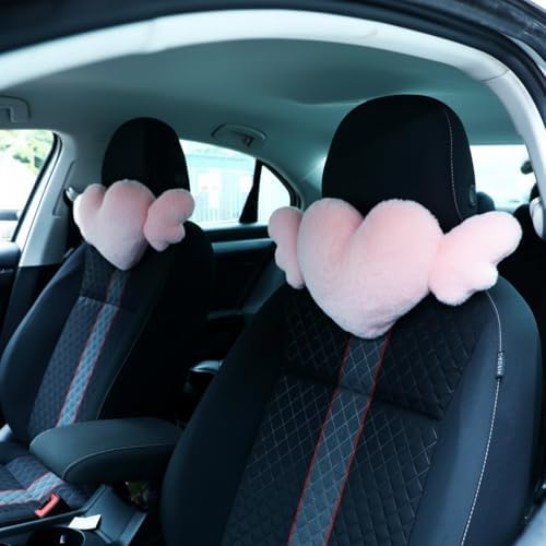 Macarrie 2 Pcs Heart Plush Car Headrest Pillow Angel Wings