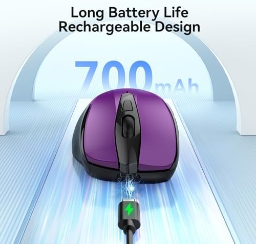 TECKNET Rechargeable Jiggler Wireless Mouse, Dual-Mode Connectivity, Purple