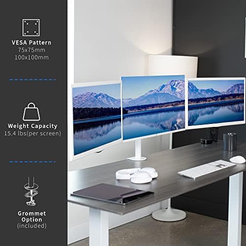VIVO Triple Monitor Adjustable Desk Mount, Articulating Tri Stand, Holds 3 Screens up to 24 inches, White, STAND-V003YW