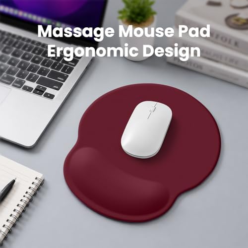 Mouse pad with Wrist Rest,Relieving Pain Memory Foam Computer pad, Ergonomic Desktop Mouse, Silicone Material Mouse pad, with Non-Slip PU Base (red)