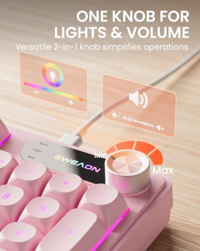EWEADN Wired Keyboard and Mouse Combo with Detachable Wrist Rest - Pink