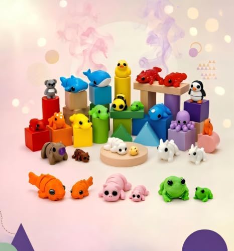 102PCS Mini & Tiny 3D Printed Animals, Flexible Articulated Fidget Toys
