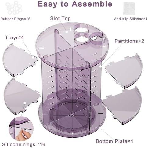 Rotating Makeup Organizer, DIY 8 Adjustable Layers Spinning Skincare Storage, Cosmetic Display Case with Brush Holder and Perfume Tray, Multi-Function Vanity Bathroom Countertop Organizer Clear Purple