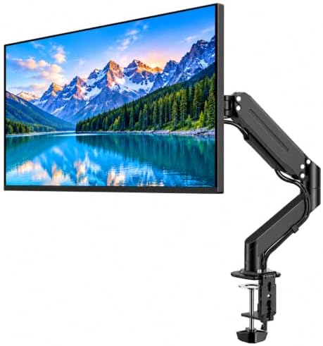 Single Monitor Arm Table Mount, Gas Spring Monitor Stand for 17–35" Monitors, 24.25 lbs Heavy Duty Monitor Mount, Full Motion ±80° Tilt & 360° Rotation, VESA 75x75 & 100x100, Clamp & Grommet