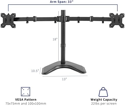 VIVO Dual LED LCD Monitor Mount, Free-Standing Desk Stand for 2 Screens up to 32 Inch, Heavy-Duty Fully Adjustable Arms with Max VESA 100x100mm, Black, STAND-V032F
