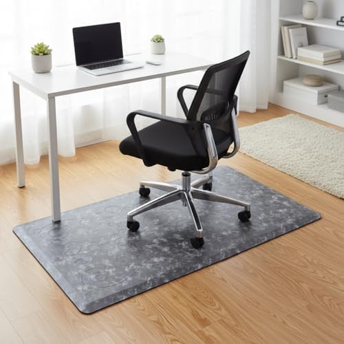 J&V TEXTILES Medallion Embossed Cushioned Anti-Fatigue Kitchen Floor Mat - Thick Non-Slip Waterproof Heavy Duty Foam Standing Rug (Charcoal Gray, 17" X 60")