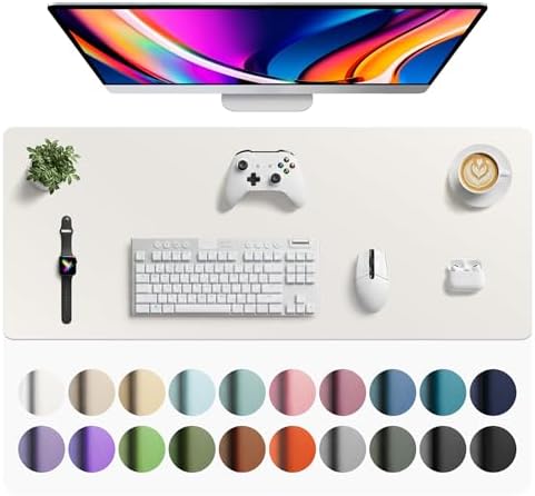 Aothia Faux Leather Desk Mat - Large Mouse Pad, Non-Slip PU Leather Blotter, Waterproof Writing Surface for Office and Home (Off-White, 42" x 17")