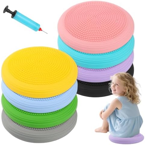 8 PCS Wiggle Seat Inflated Wobble Cushion 13 Inch Balance Disc Sensory Flexible Seat for Sensory Balance Pad for Physical Exercise Improving Posture Home Office (Needle Pump Included)