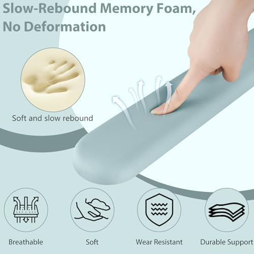 Sushret Mouse Pad and Keyboard Wrist Rest, 3-in-1 Gel Memory Foam Ergonomic Mouse Pad with Wrist Rest Set, Gaming Mousepad Arm Cushion Support for Computer Office Desk Accessories Cute, Seafoam Blue