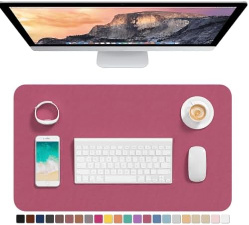 Hsurbtra Desk Pad, 23.6" x 13.8" PU Leather Desk Mat, M Extended Mouse Pad, Waterproof Desktop Blotter Protector, Non-Slip Ultra Thin Small Laptop Keyboard Writing Mat for Office Home, Deep Red