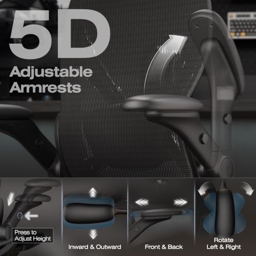 ELABEST X100 Ergonomic Mesh Office Chair with Footrest, Big and Tall Home Desk Chair with 5D Flip-Up Arms, Adjustable 3D Lumbar Support, Gaming & Executive Computer Chair (Night Reaper)