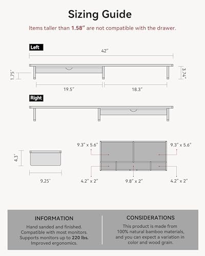 42” Monitor Stand with Large Drawer Keyboard Storage,Dark Bamboo
