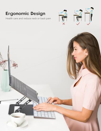 Aoviho Adjustable Laptop Stand for Desk,Portable Laptop Stand Holder and Riser,Foldable Aluminum Notebook Computer Stands for MacBook Air Pro HP Lenovo Dell Samsung, 10-15.6 inch,Moonlit Gold Noir
