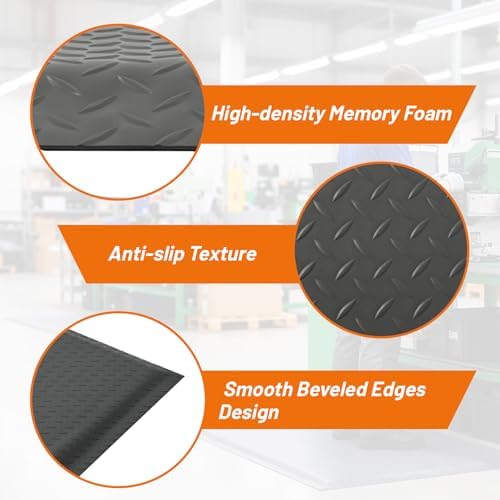 Nisorpa Anti Fatigue Mats Industrial 2' x 6' Ergonomic Standing Mat 15/16" Thick Heavy Duty Commercial Diamond Plate Shop Floor Mat Support for Leg & Back Pain, Grey