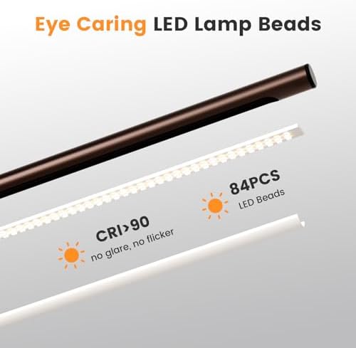 SIBRILLE Brown LED Desk Lamp, 16" Dimmable Metal Desk Light with Base, 15W 1200LM, Adapter Included, Color & Brightness Adjustable, Modern Tall Table Lamp for Home Office Reading Study Task Laptop
