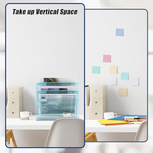 EASEPRES Desk File Organizer Mesh 4-Tier, Hanging Wall Mount Document Organization Stand, Desktop Vertical Mail Paper Folder Holder Rack with Bottom Tray for Office Home Cubicle Countertop, Blue
