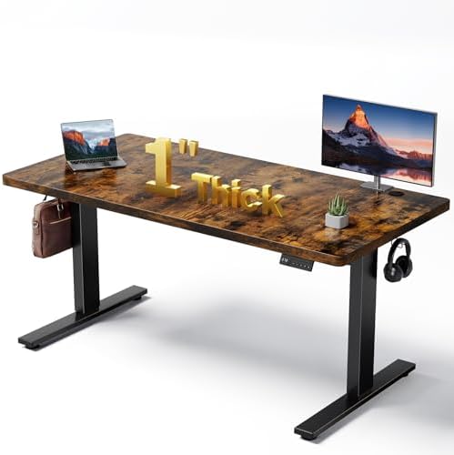 Brown 60x28 in Electric Standing Desk, 1 Inch Thick Tabletop