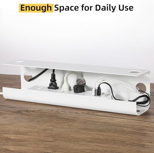 YECAYE Large Under Desk Cable Management,Easy Install Cable Management Under Desk with 4 Cord Holders & 6 Ties,Child & Pet-Safe Cord Hider,Wire Organizer,Wire Cover Tray,White
