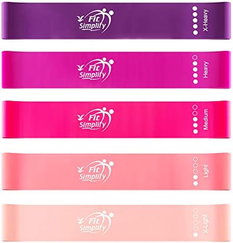 Fit Simplify Resistance Loop Exercise Bands with Instruction Guide and Carry Bag, Set of 5