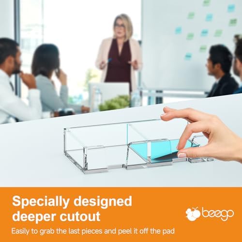 BEEGO Sticky Note Organizer - 3x3 in 2IN1 Crystal Clear Acrylic Notepad Holder Acrylic Sticky Note Dispenser Cute Memo Holder (NO Pads) for Dorm Room Office Desk Organization