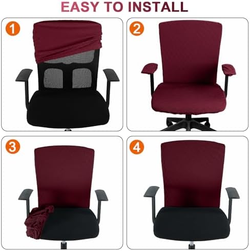 Tallew 4 Pcs Office Chair Covers Stretch Seat Armrest, Wine Red